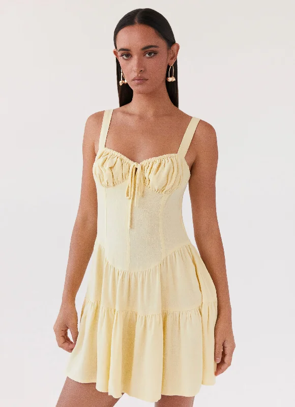 Value Deals Lucie Linen Mini Dress - Yellow