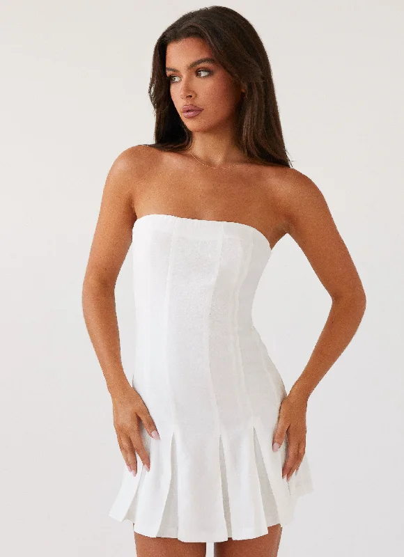 Limited Stock Saving Hearts Linen Mini Dress - White