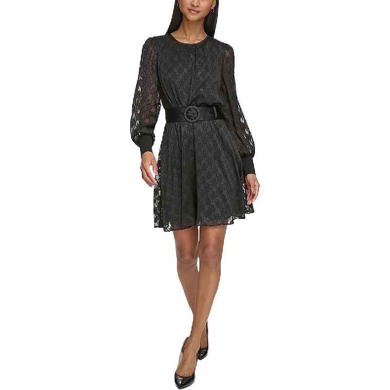 Clearance Sale Womens Long Sleeve Metallic Fit & Flare Dress