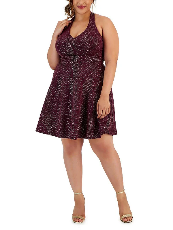 Big Discounts Plus Womens Party Metallic Fit & Flare Dress