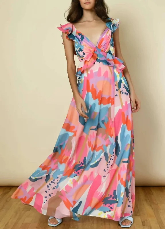 Members Only Rumi Dress In Multi Desert Protea Chiffon