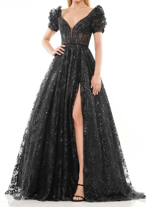 Price Drop Alert Plunging Neckline A-Line Gown In Black