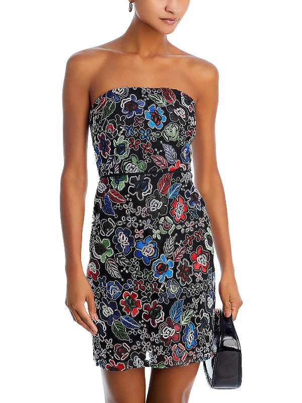 Final Markdown Womens Embroidered Floral Cocktail And Party Dress