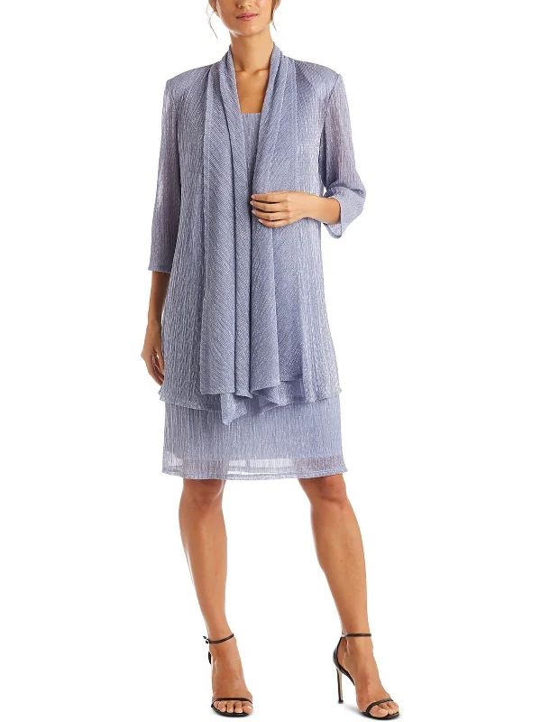 Big Discounts Petites Womens Crinkled Metallic Dress With Jacket