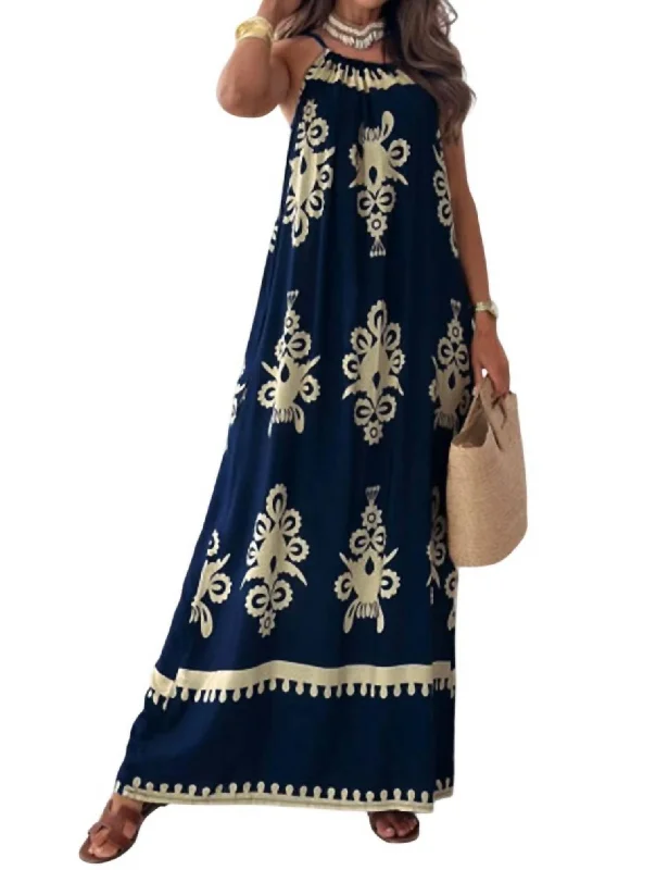 Special Offer Tina Abstract Patterned Maxi Dress In Navy