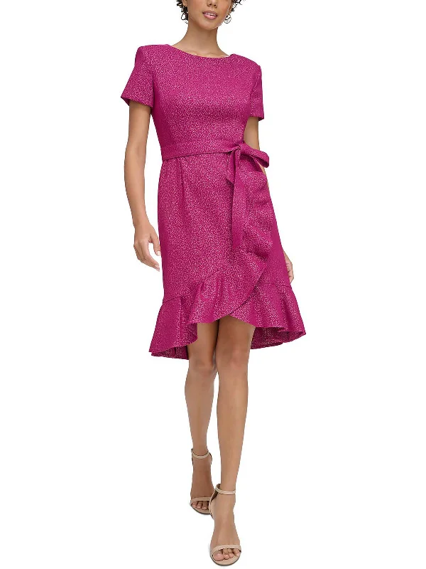 Friends and Family Sale Womens Metallic Ruffled Midi Dress