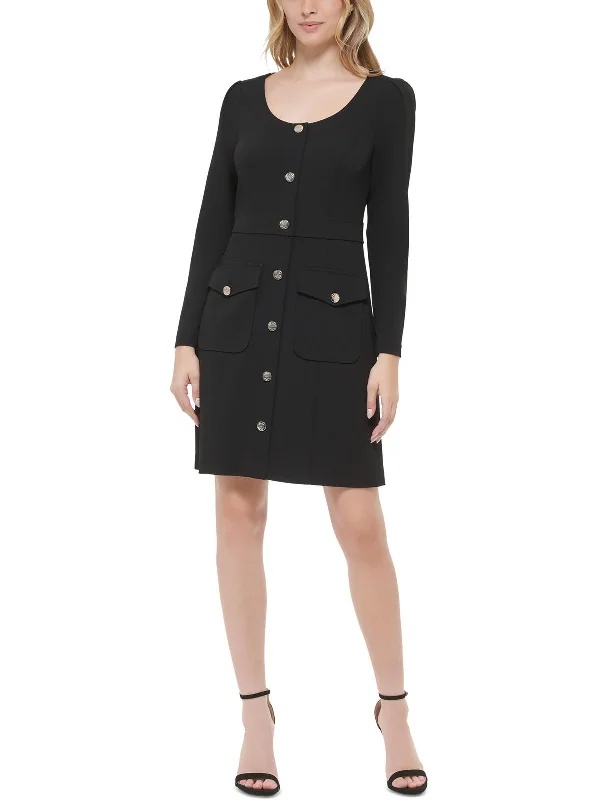 Clearance Sale Womens Scuba Scoop Neck Fit & Flare Dress