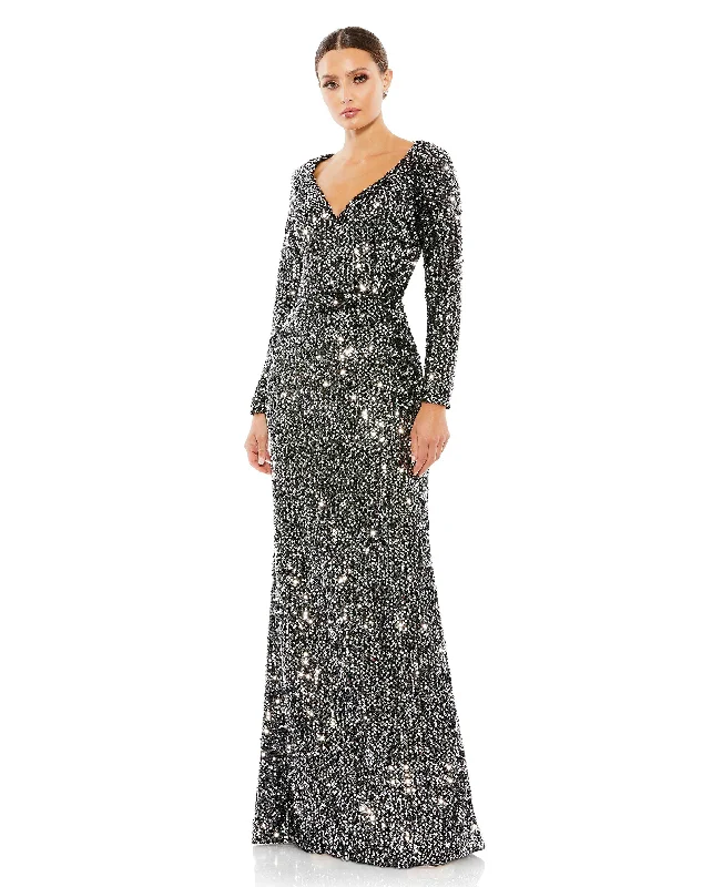 Shop and Save Sequined Sweetheart Long Sleeve Gown