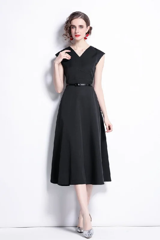 Unmissable Offer Black Office A-line V-neck Sleeveless Below Knee Dress