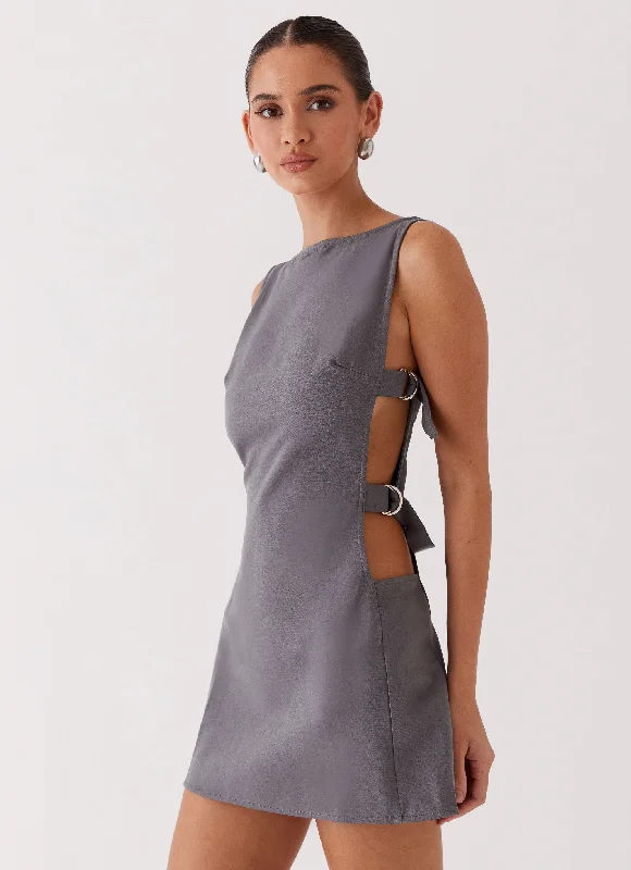 Discount Deals Cherish You Buckle Mini Dress - Charcoal