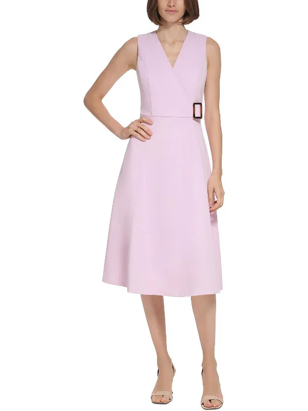 Midnight Sale Womens Crepe Belted Midi Dress