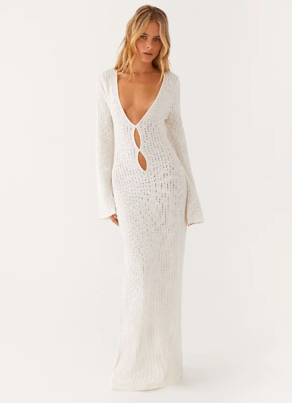 Markdowns Open Air Knit Cut Out Maxi Dress - Ivory