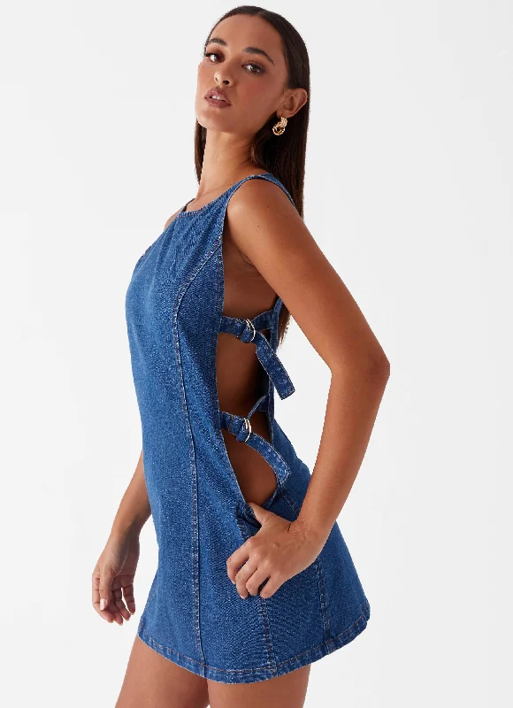 Holiday Sale Cherish You Denim Mini Dress - Blue Denim