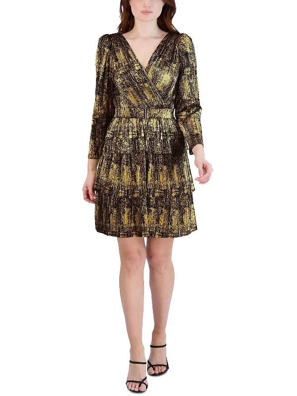 Deal Frenzy Womens Metallic Mini Cocktail and Party Dress