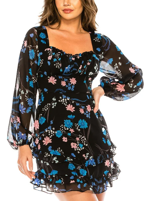 Act Fast Juniors Emma Womens Floral Short Mini Dress