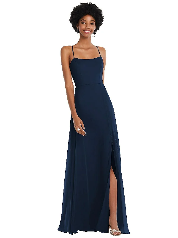 Bargain Bin Scoop Neck Convertible Tie-Strap Maxi Dress with Front Slit