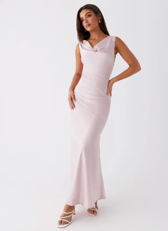 Act Fast Be Mine Satin Maxi Dress - Mauve Pink