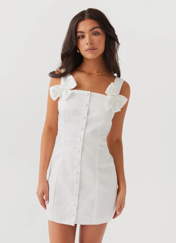 Deal Frenzy Brielle Bow Satin Mini Dress - White