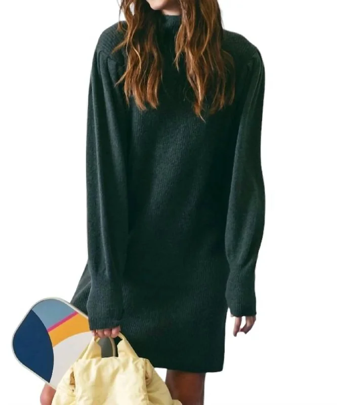 Extra Discounts Solid Mock Neck Sweater Dress In Hunter Green