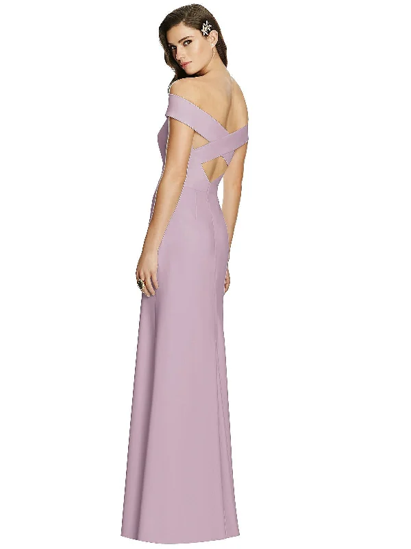 Seasonal Clearance Off-the-Shoulder Straight Neck Dress with Criss Cross Back