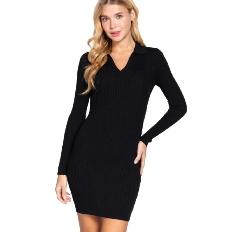 Today’s Deal Long Sleeve V-neck Sweater Rib Mini Dress