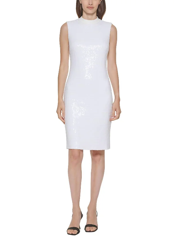 While Supplies Last Womens Sequined Mock-Neck Sheath Dress