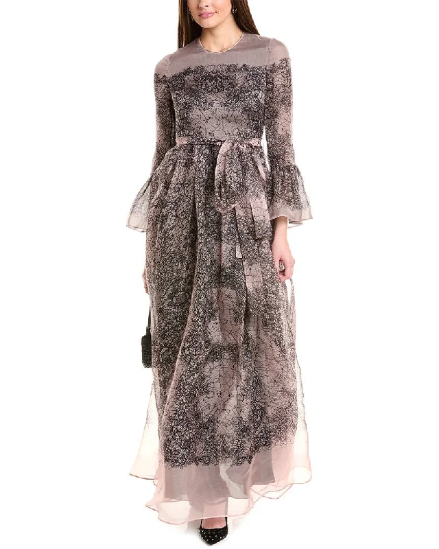 Seasonal Clearance Valentino Lace Printed Silk Evening Gown