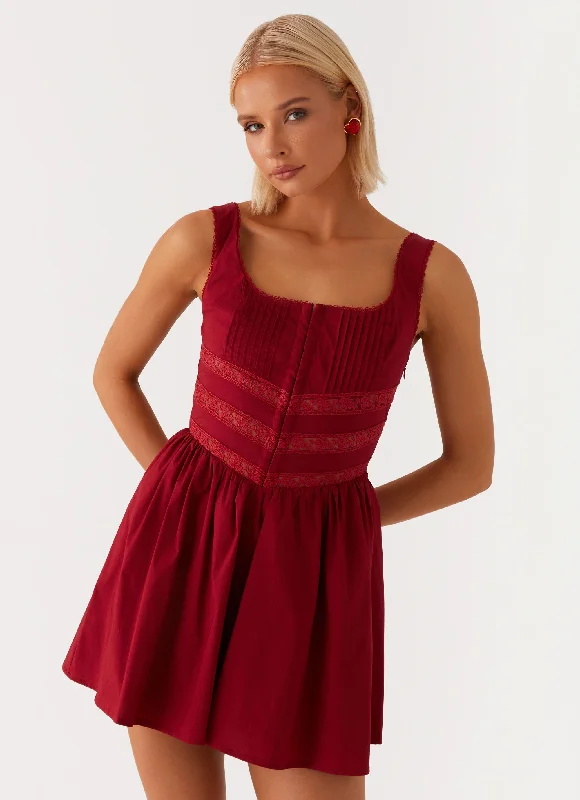 Clearance Event Eleanor Lace Trim Mini Dress - Red