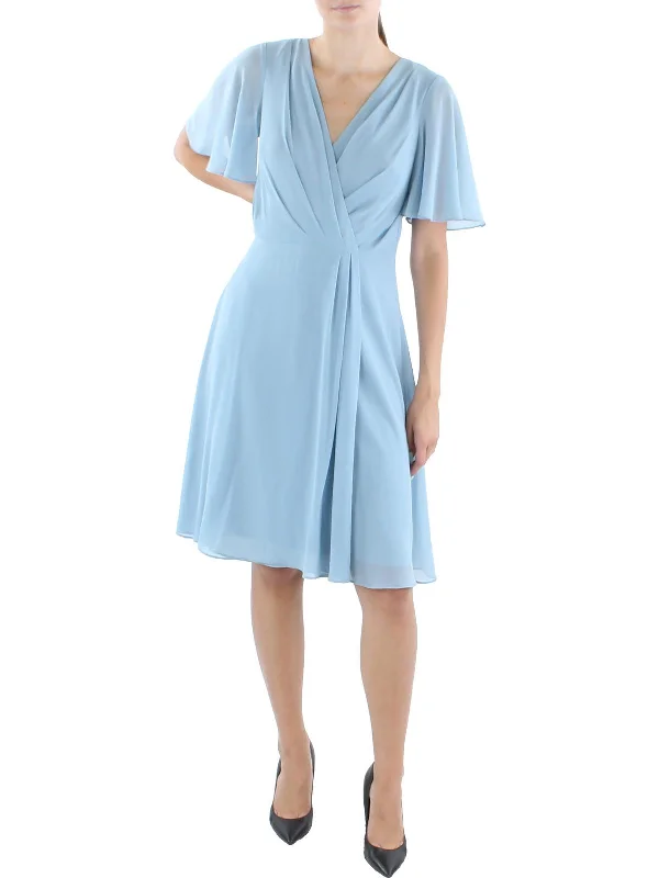 Early Access Georgette Womens Surplice Midi Wrap Dress