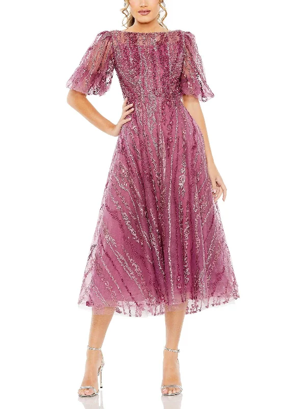 Act Now Womens Embellished Floral Evening Dress
