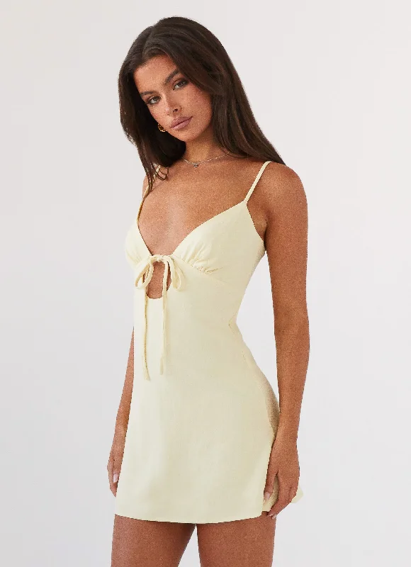 Final Markdown Flora Linen Mini Dress - Lemon