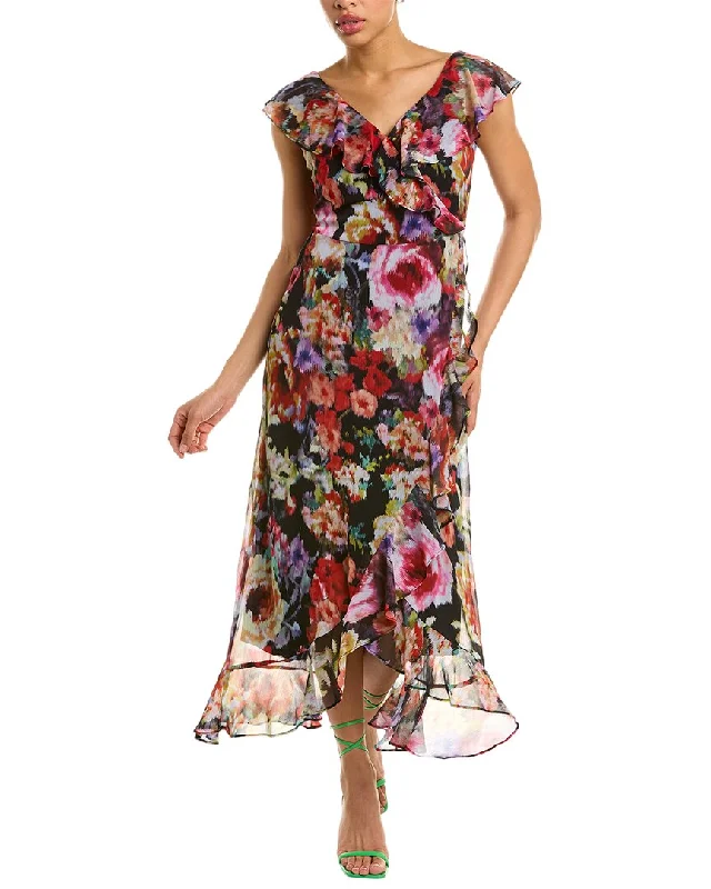 London Times Ruffle Faux Wrap Dress