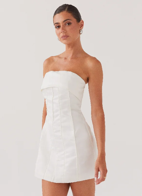 Grand Opening Sale Bombshell Tube Mini Dress - White Pearl