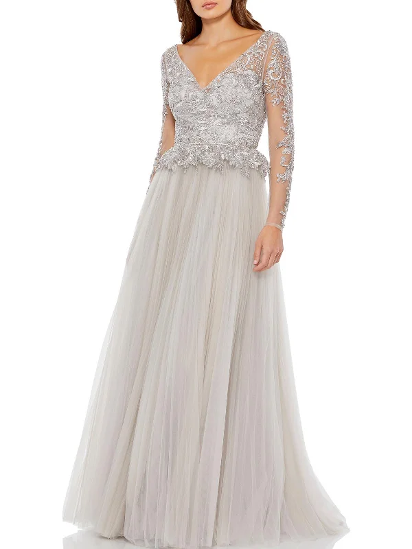 Markdown Madness Womens Beaded Maxi Evening Dress