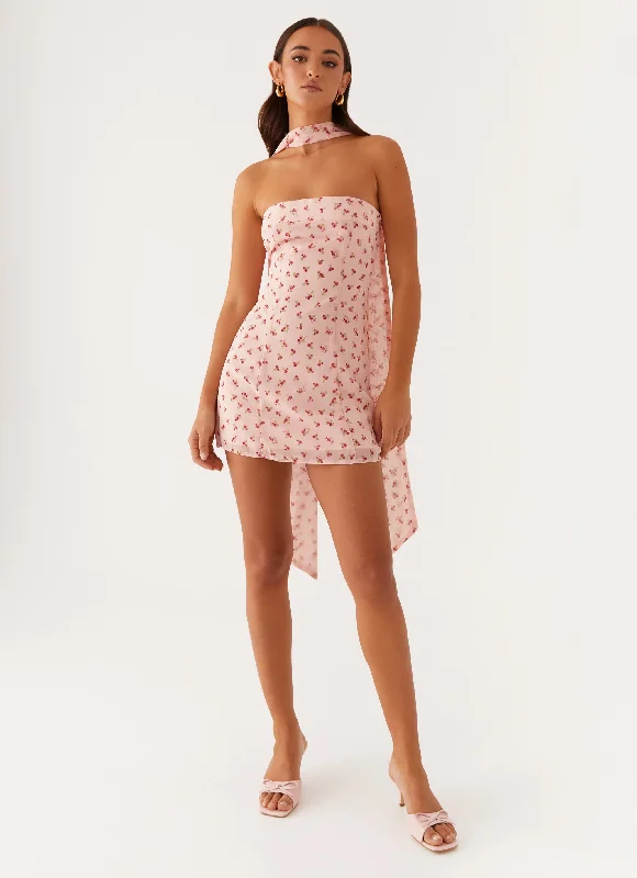 Great Deals Kiesha Strapless Scarf Mini Dress - Pink Flower