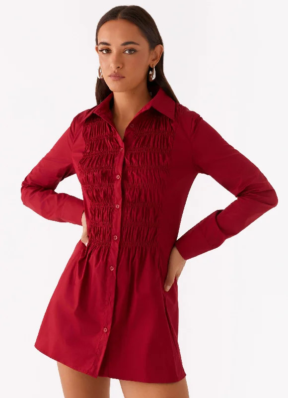 Lowest Price Tessie Shirred Shirt Dress - Rhubarb