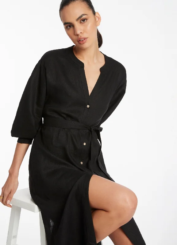 Steals and Deals Jetset Shirred Cuff Shirt Dress - Black