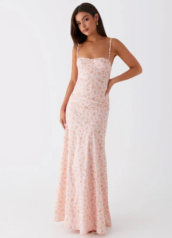 Closeout Britney Maxi Dress - Pink Ditsy Floral