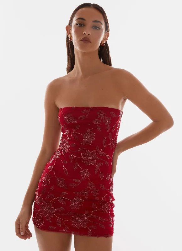Referral Discount Moorey Beaded Mini Dress - Red
