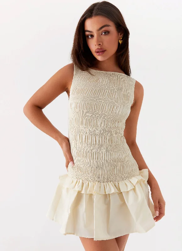 Daily Specials Garden Kisses Shirred Mini Dress - Ivory