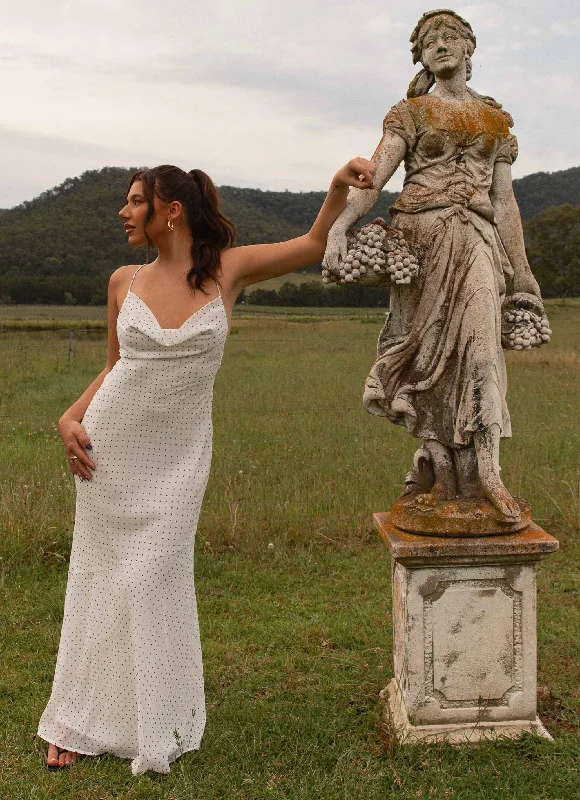 Price Drop Alert Alianna Cowl Neck Mesh Maxi Dress - White Polka Dot