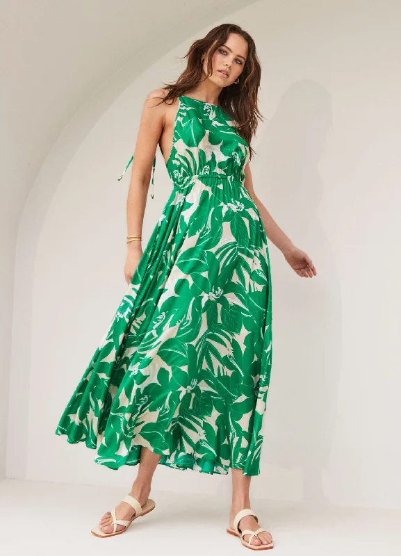 Exclusive Preview Floreale Backless Maxi Dress - Green