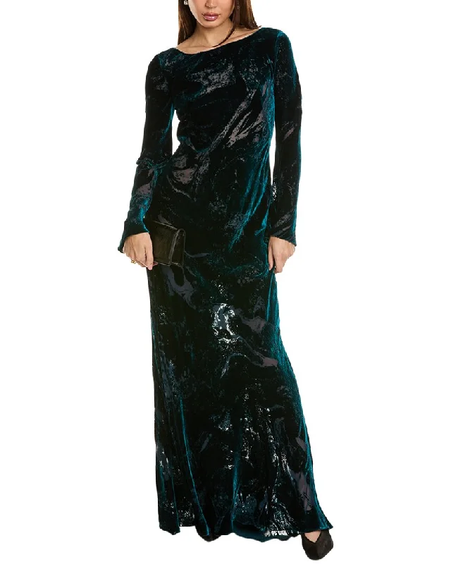 TIME-Limited Offer Alberta Ferretti Velvet Burnout Silk-Blend Gown