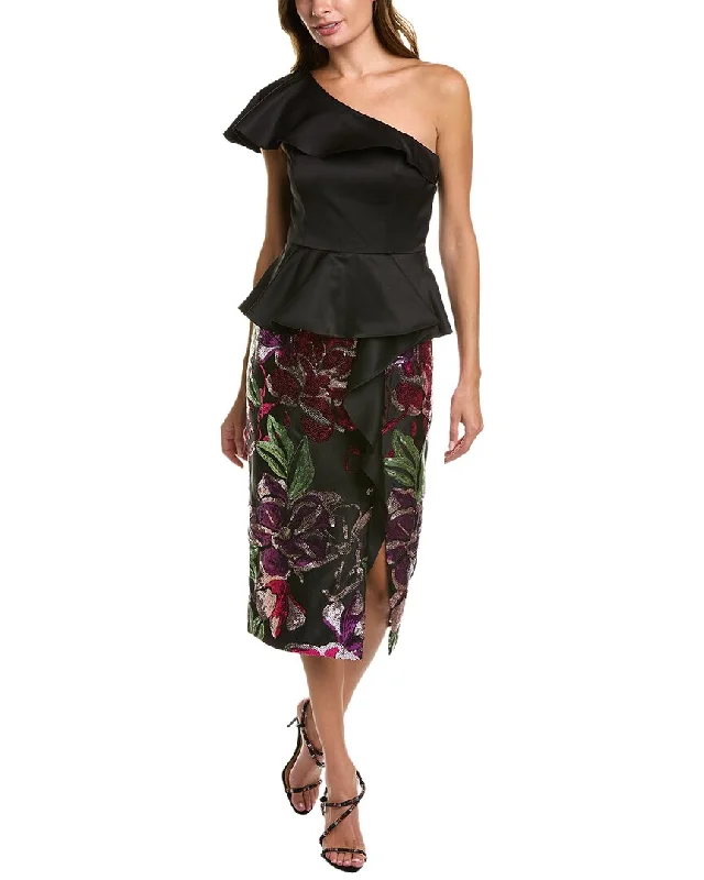 Massive Deals Marchesa Notte Peplum Midi Dress