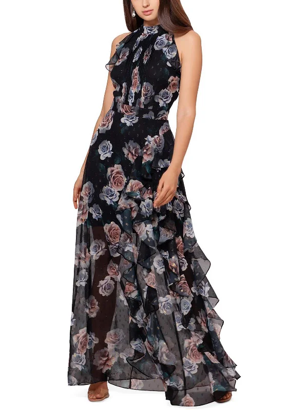 Savings Event Petites Womens Gown Asymmetric Halter Dress