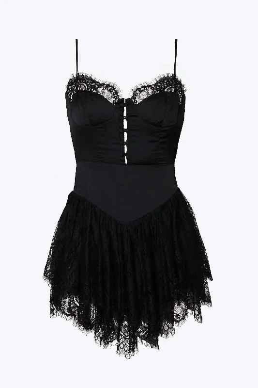 Unmissable Offer Bustier Lace-Trimmed Satin Mini Dress In Black