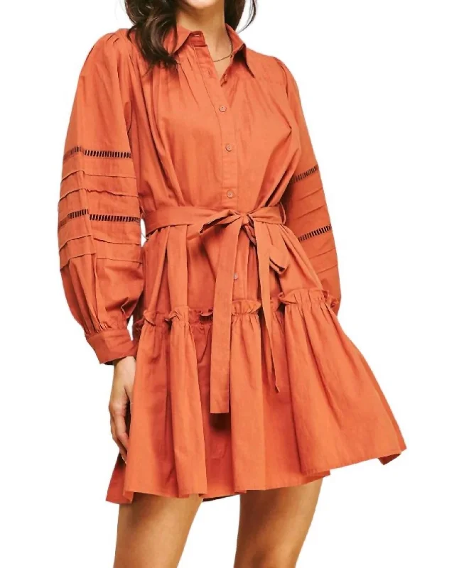 Warehouse Sale Take A Chance Buttondown Belted Mini Dress In Pumpkin Orange
