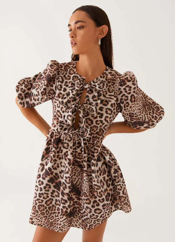 Price Cut Western Wind Tie Mini Dress - Leopard