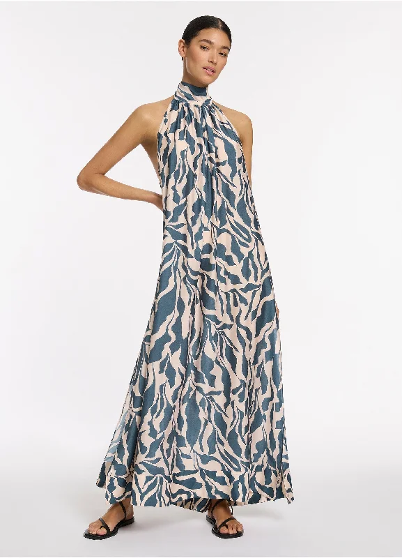 Don’t Miss Out Sereno Halter Maxi Dress - Steel Blue