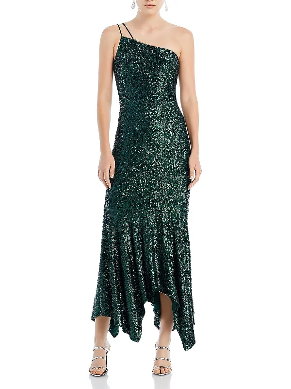 Deal Dash Womens Sequined One-Shoulder Cocktail And Party Dress